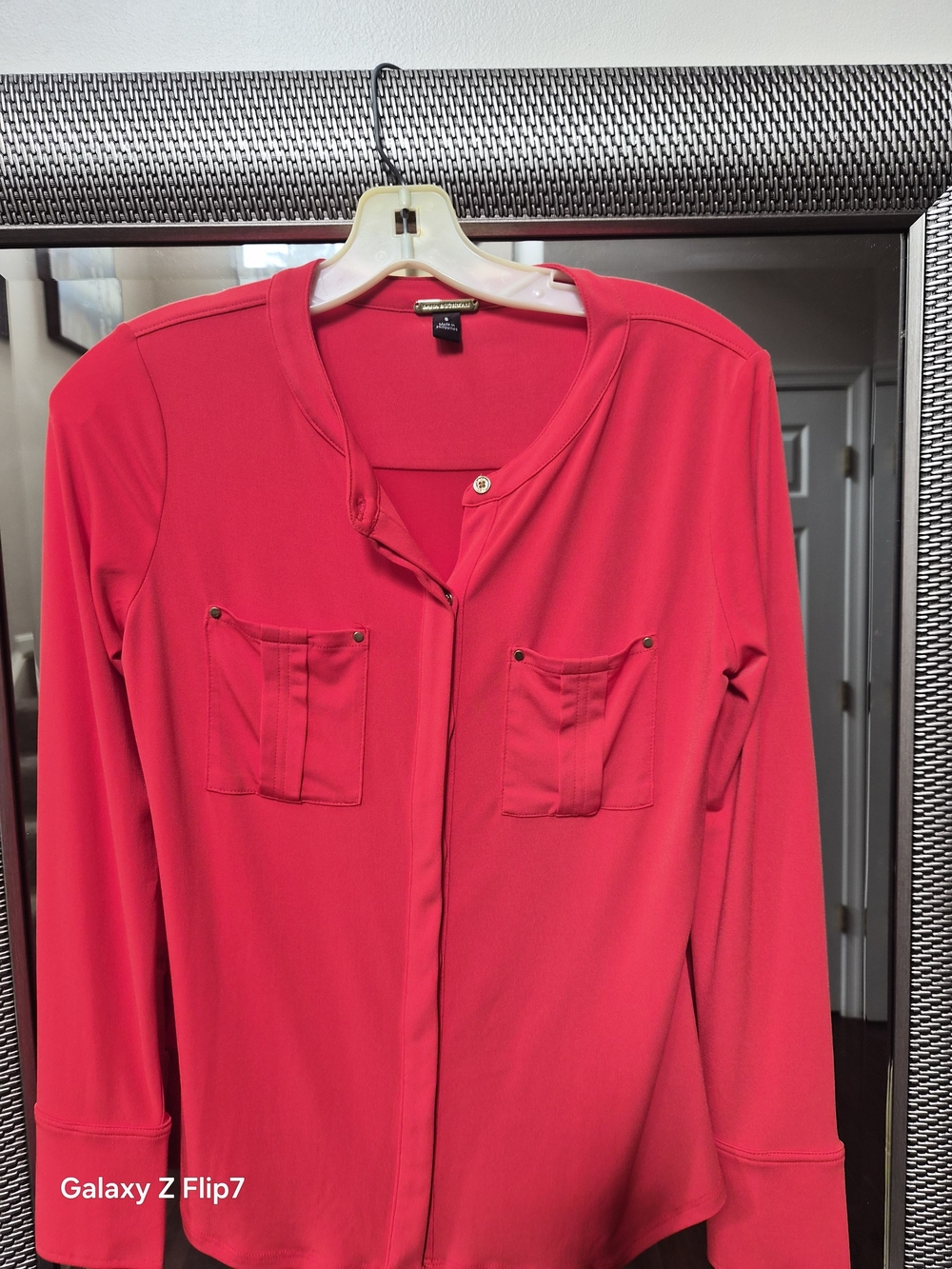 Anne Klein Red Long-Sleeve Pocket Blouse